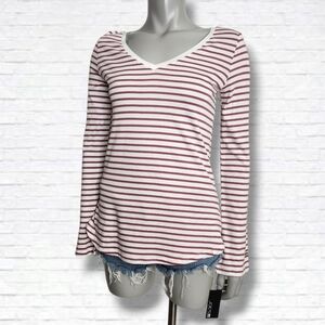 Joe's Jeans Rose Stripe V Neck Long Sleeve Tee Shirt Size XS BNWT